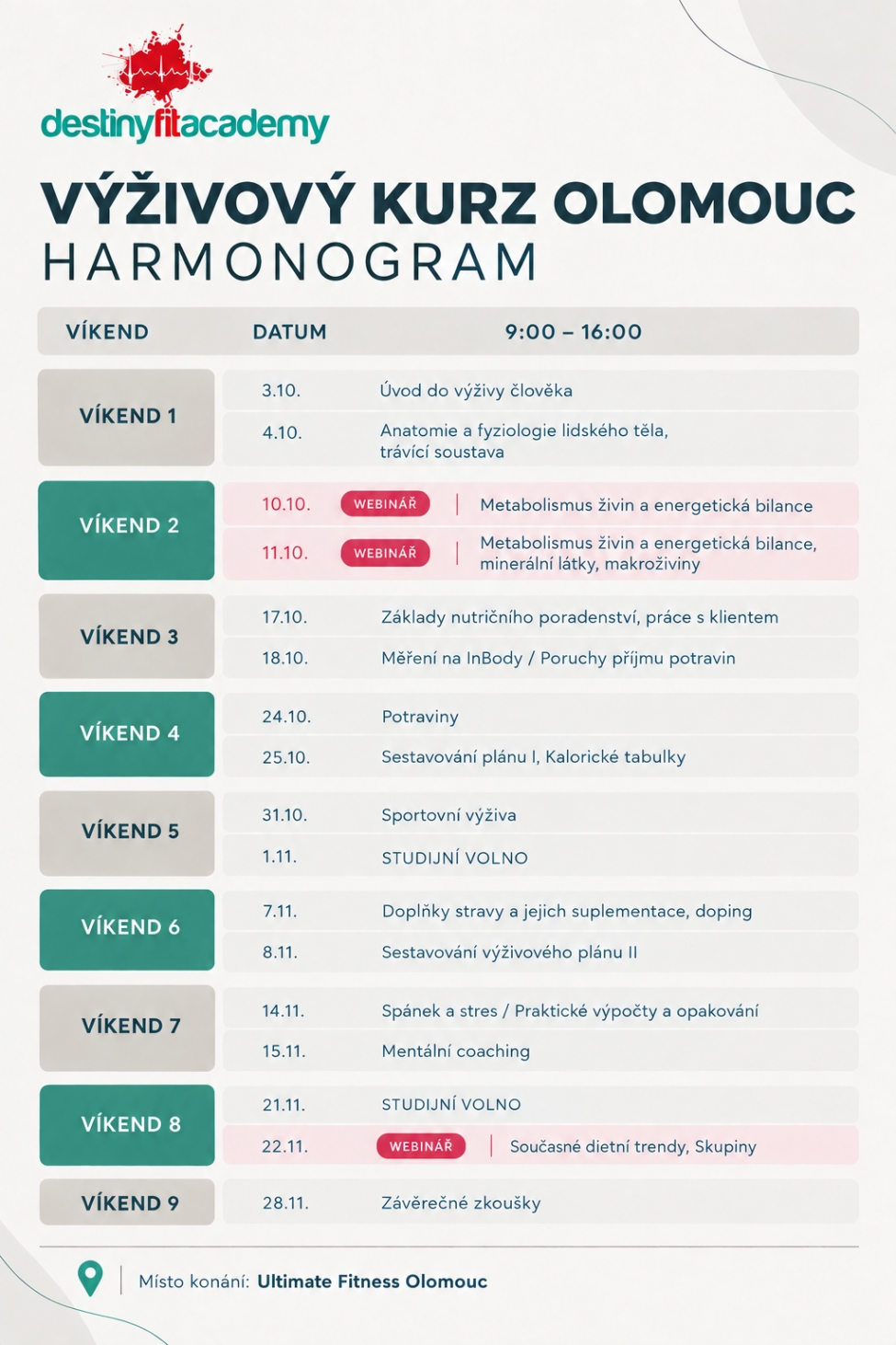 Harmonogram Olomouc